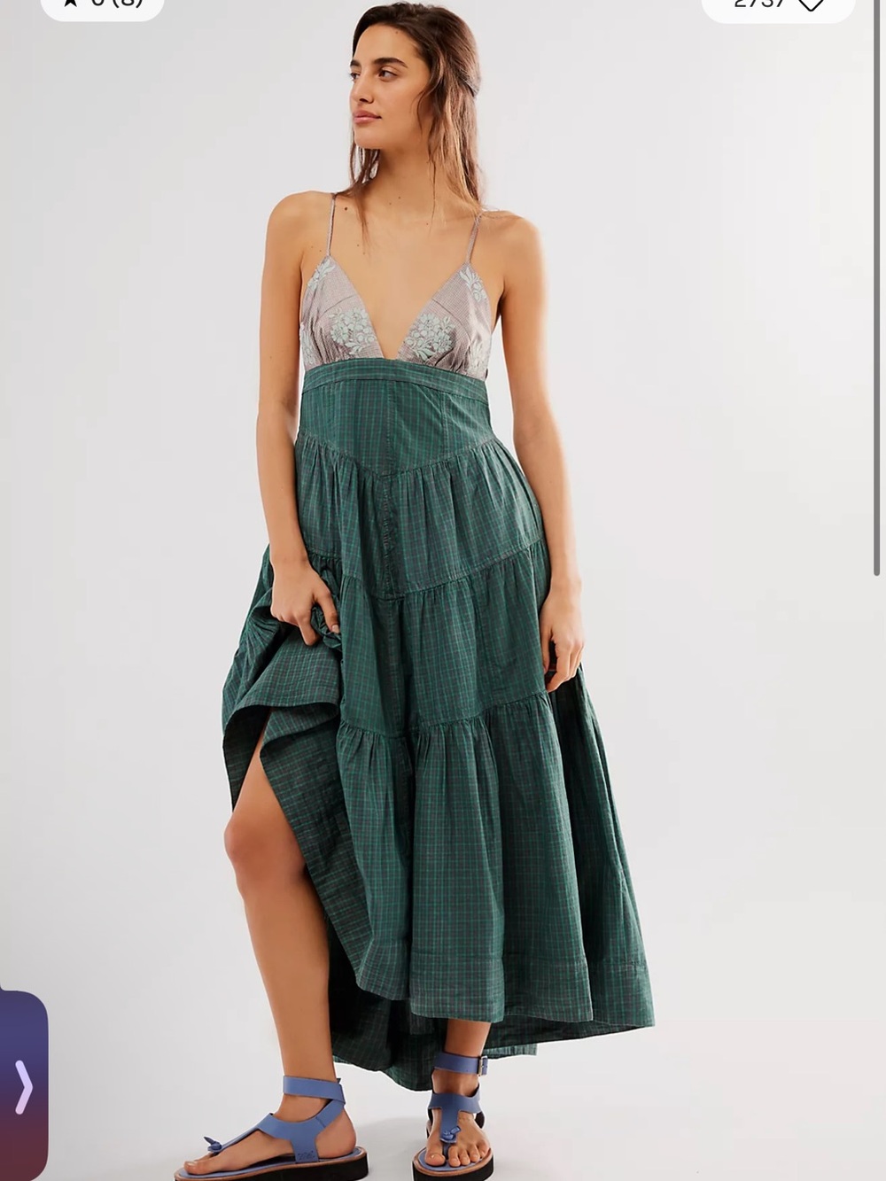 Free People Robe Green Tiered Maxi Dress with Spaghetti Straps